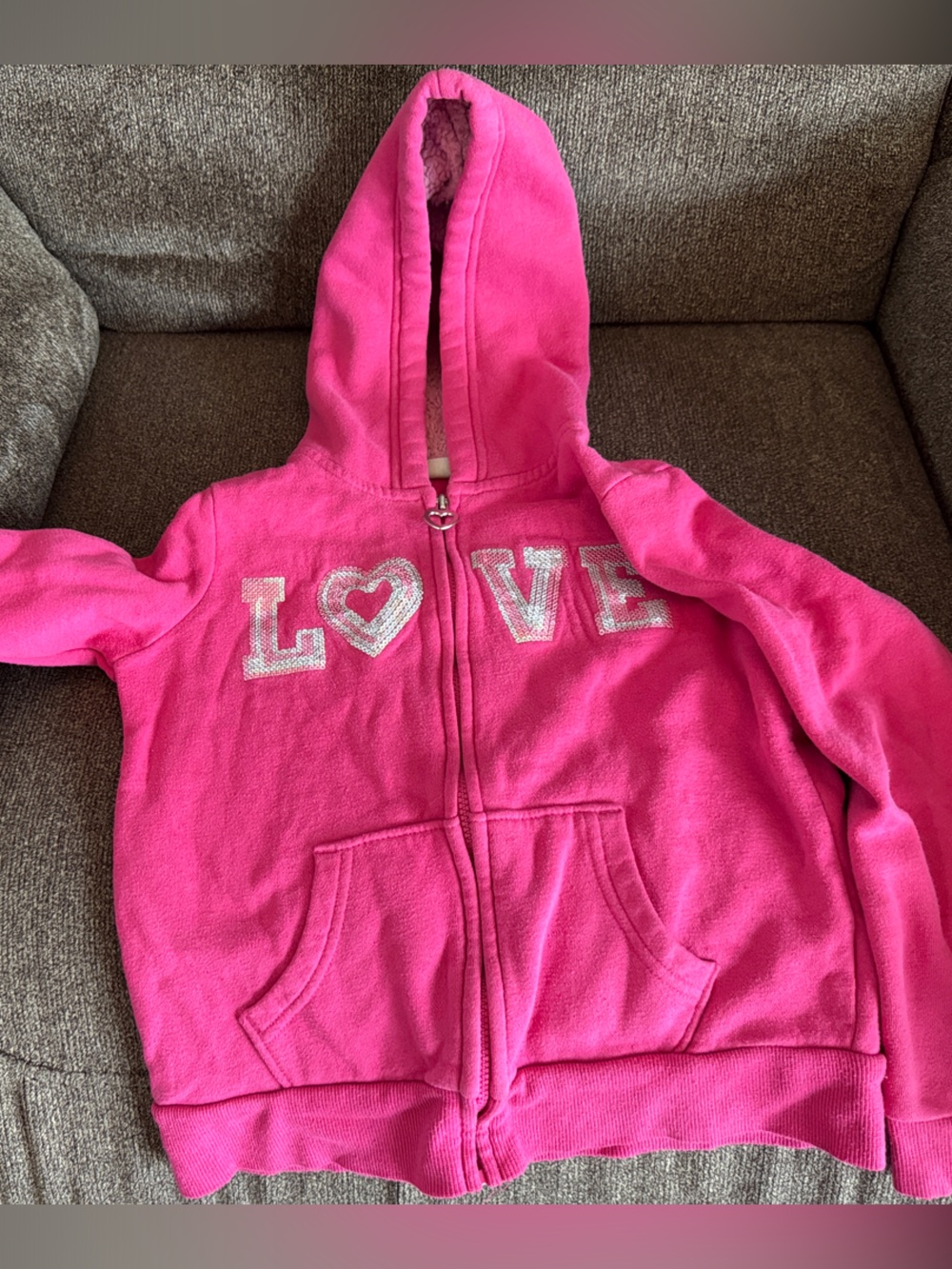 Sonoma Hot Pink Girls Zip Hoodie with LOVE Applique